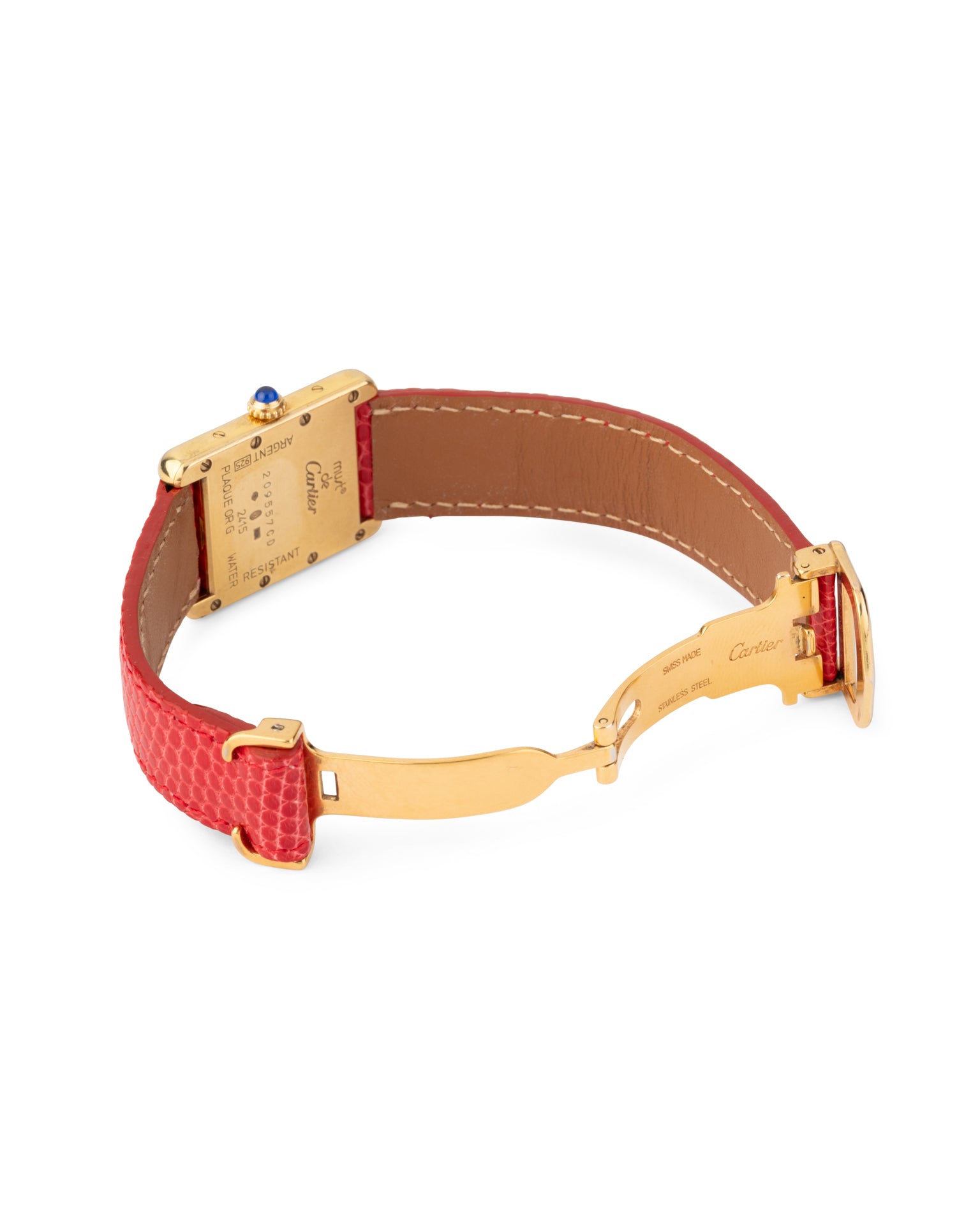 Cartier, Montre Tank Must Vintage Vermeil sur cuir rouge