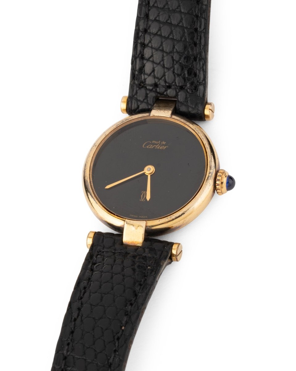 Cartier, Montre Vintage Must de Cartier Ronde Vermeil sur cuir - Maison Eloe