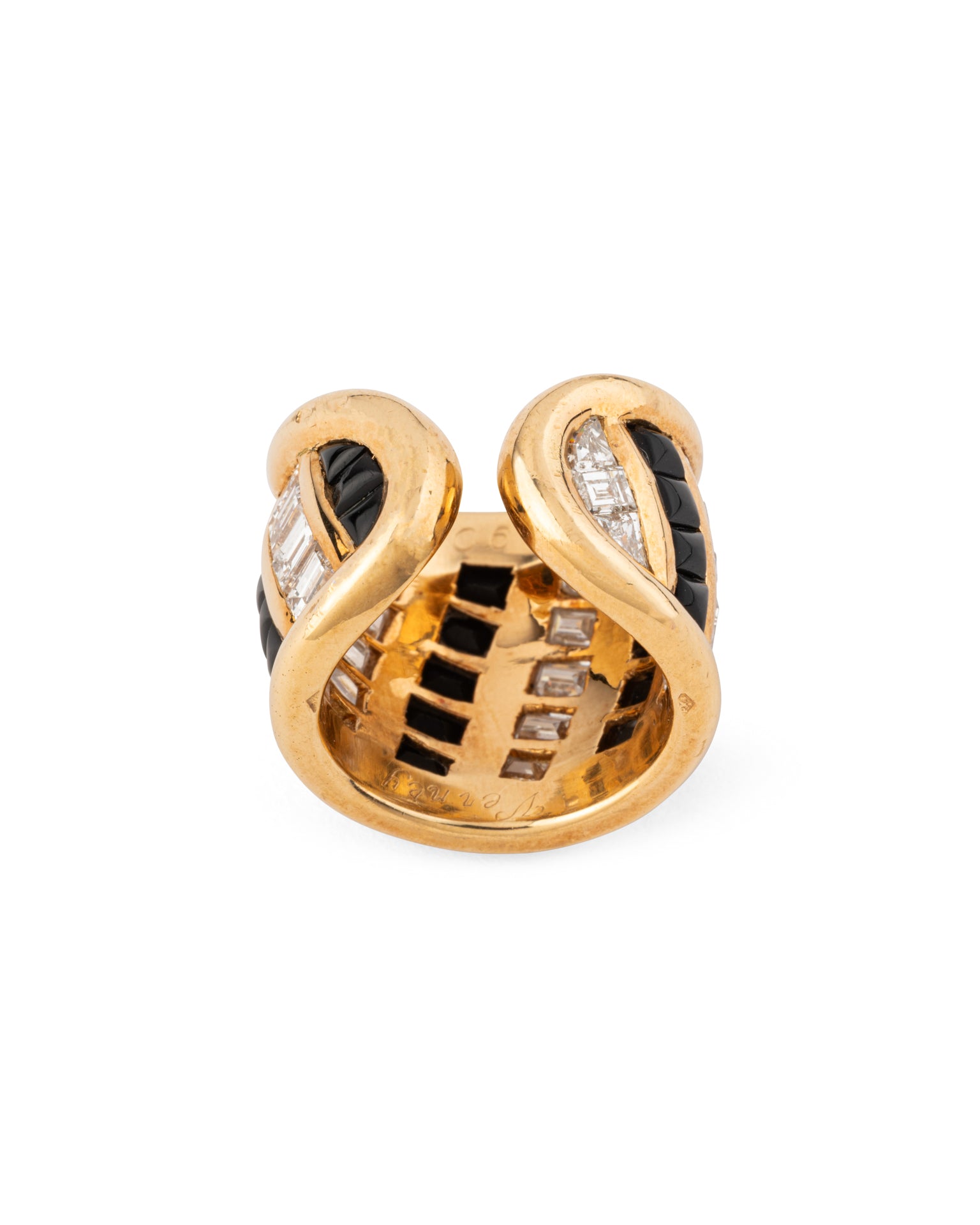 Bague Verney vintage Jonc ouvert Diamants Onyx Or jaune