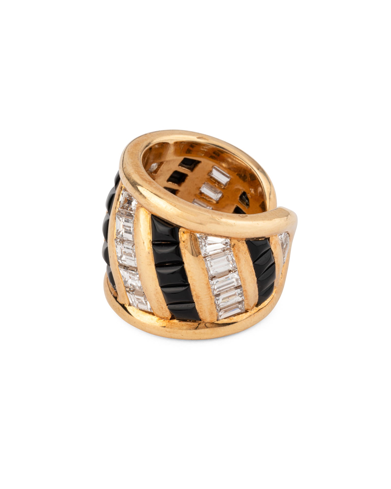 Bague Verney vintage Jonc ouvert Diamants Onyx Or jaune