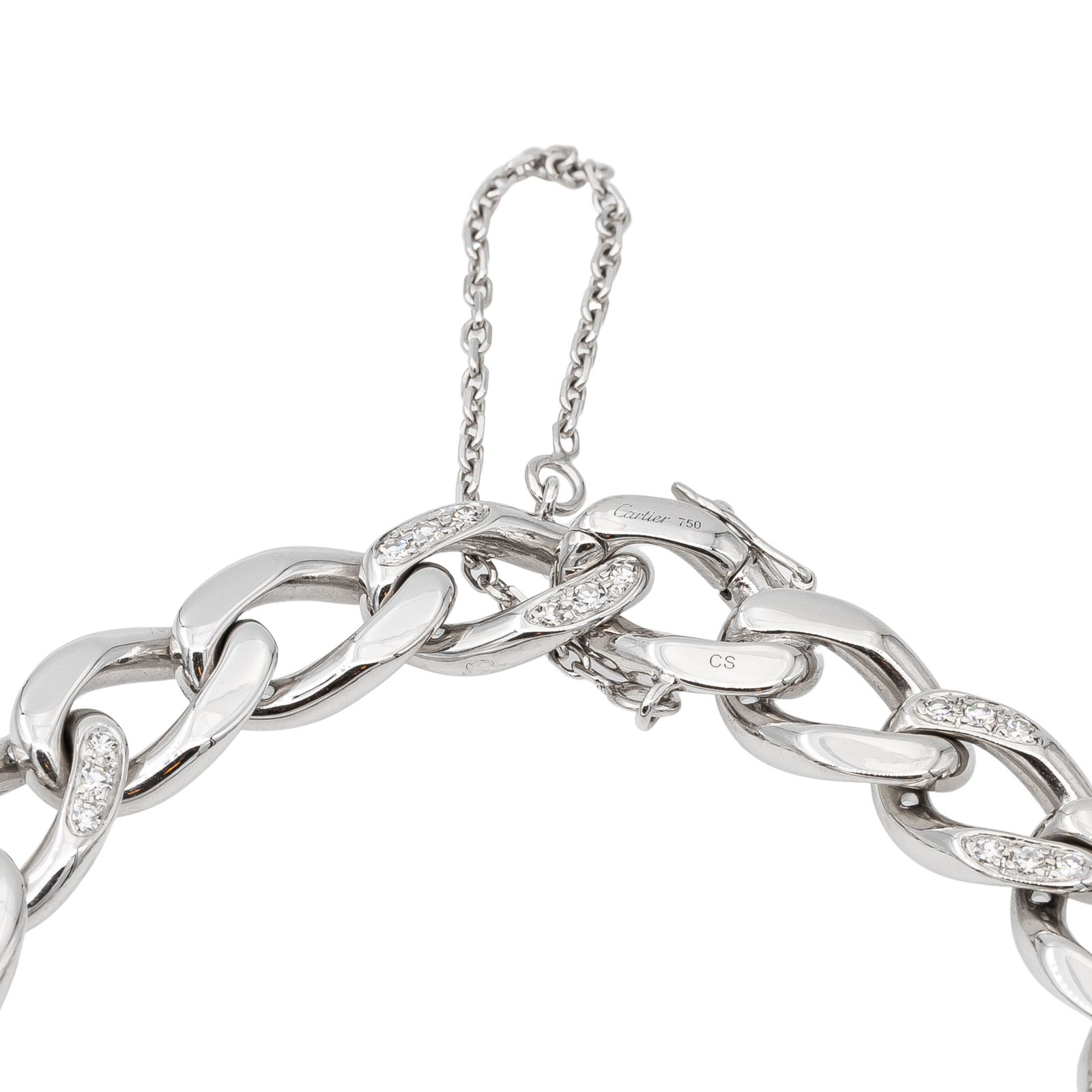 Cartier Curb Link Bracelet White Gold Diamond