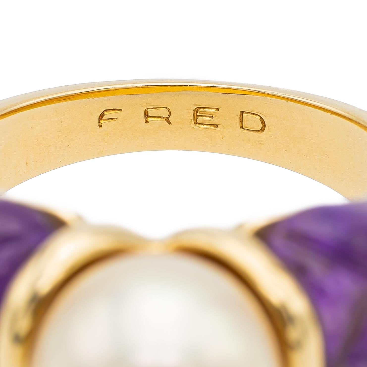 Fred Yellow Gold Ring Vintage Pearl