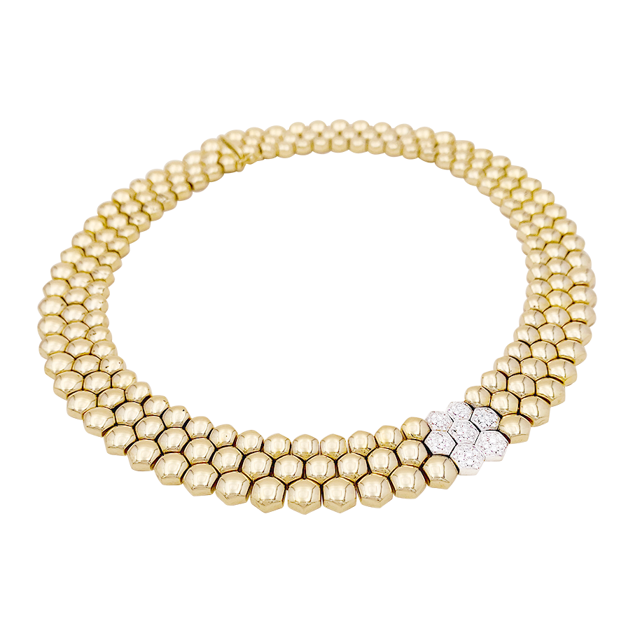 Collier Piaget "Glancy" or jaune, diamants.