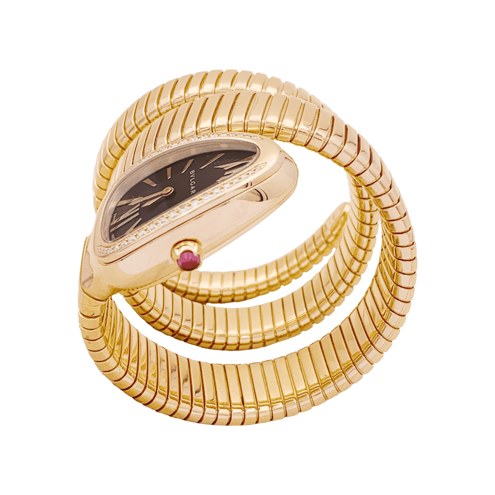 Montre Bulgari, “Serpenti Tubogas”, or rose, diamants.