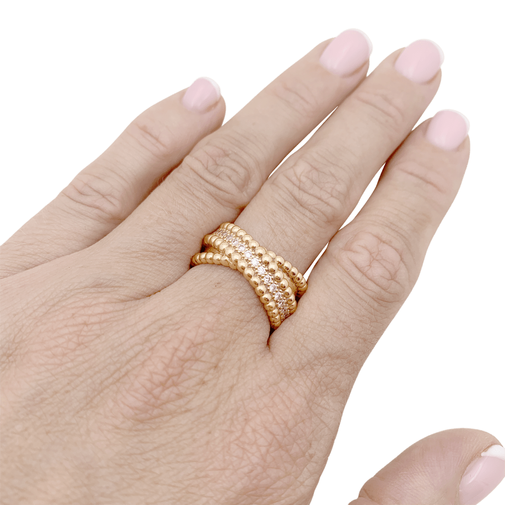 Bague VAN CLEEF ET ARPELS,"Duo Perlée", or rose, diamants.