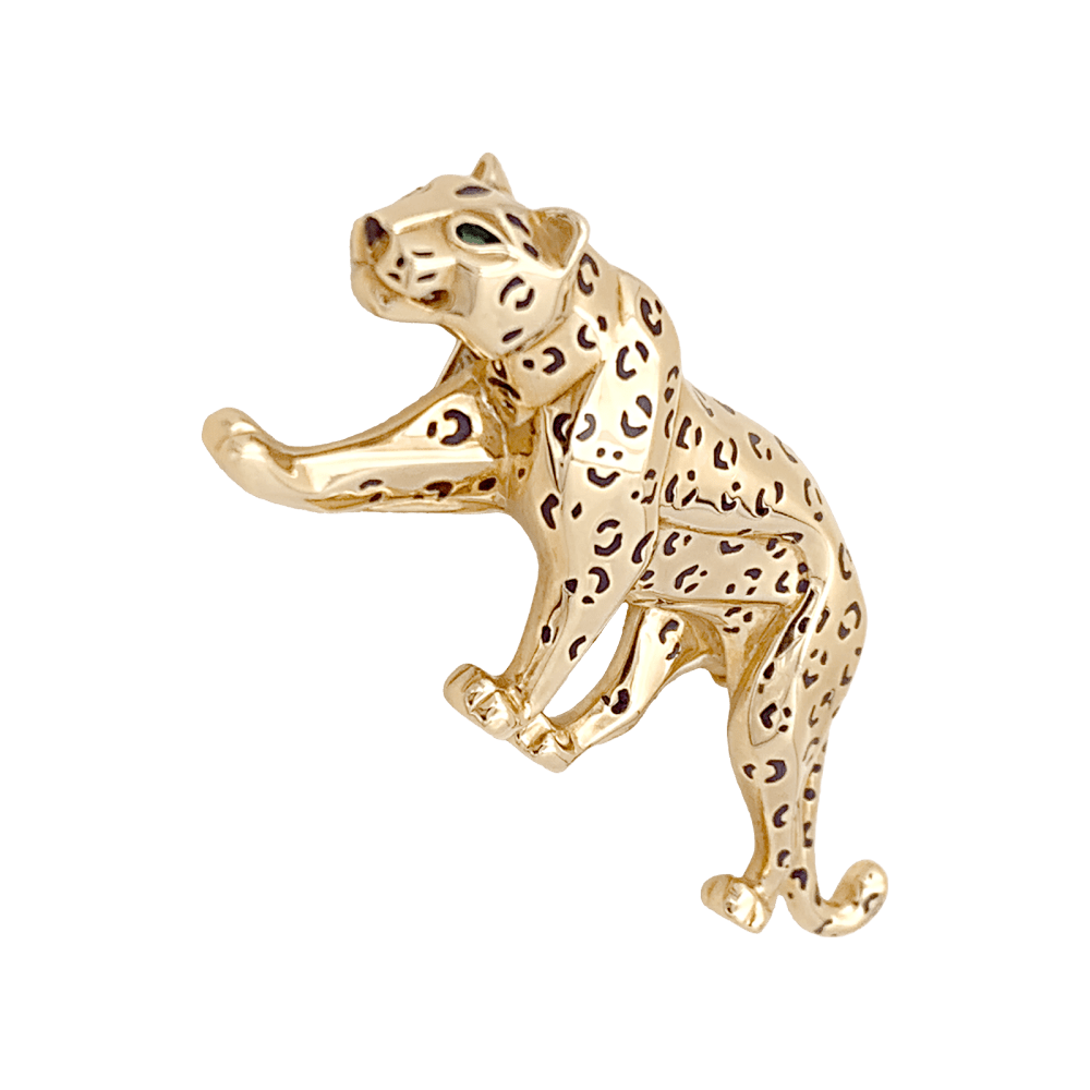 Broche Cartier, "Panthère", or jaune, émail, émeraudes.