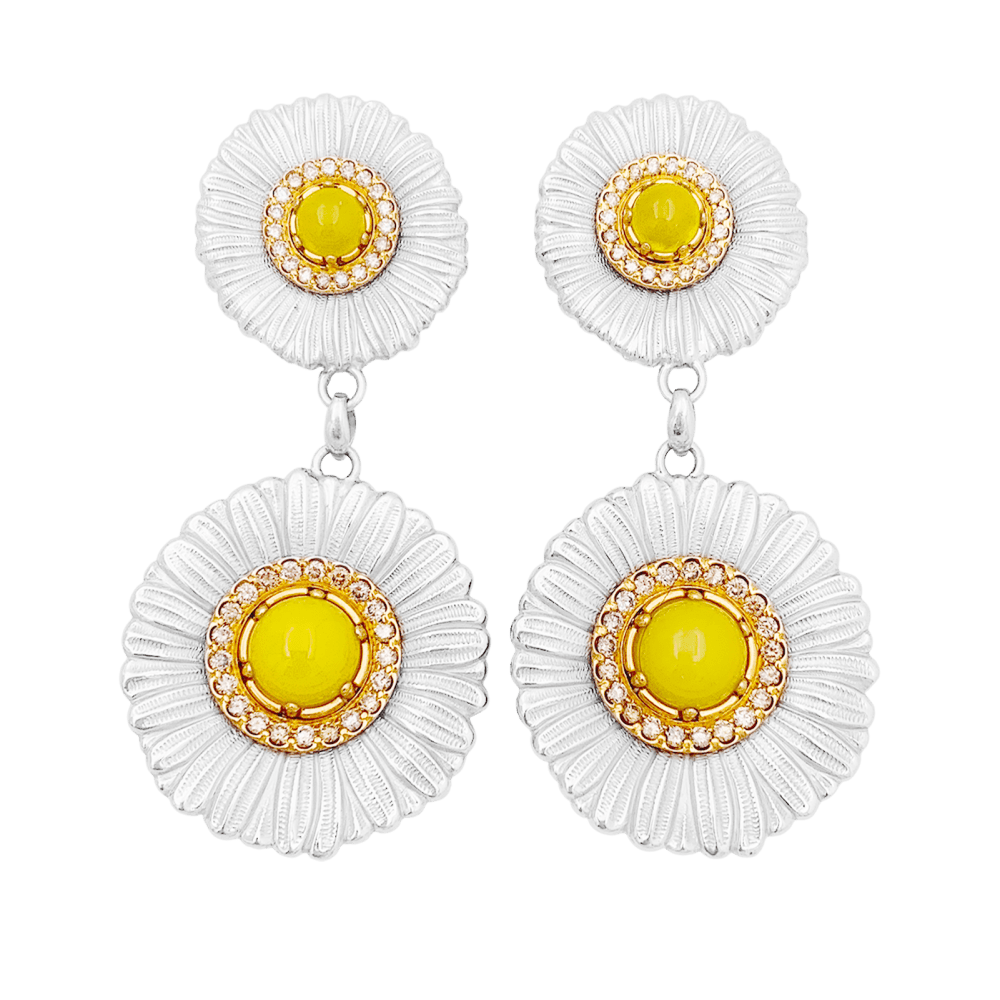 Boucles d'oreilles Buccellati, "Blossoms Color", or jaune, argent, diamants bruns, agates jaunes.