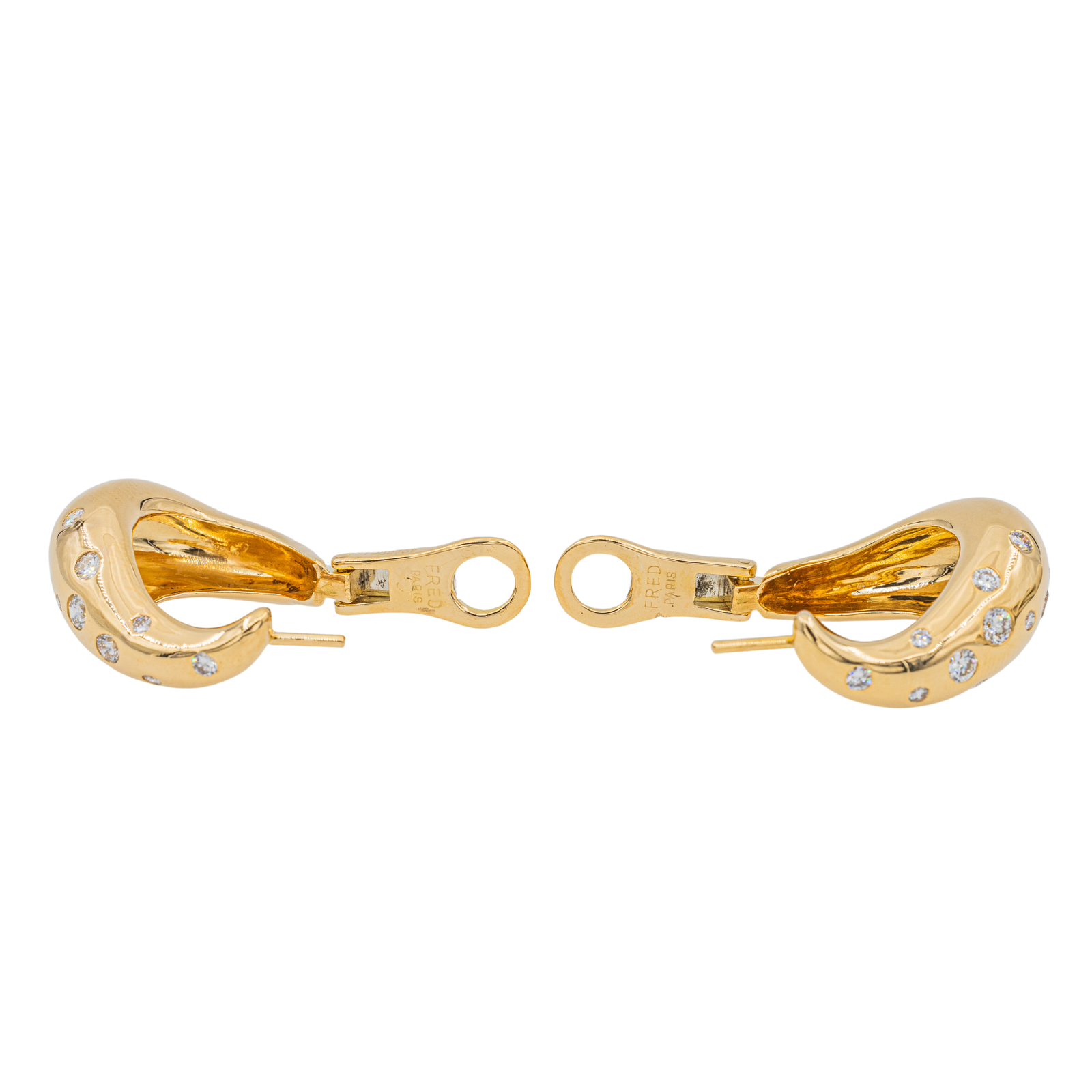 Fred Yellow Gold Diamond Hoop Earrings