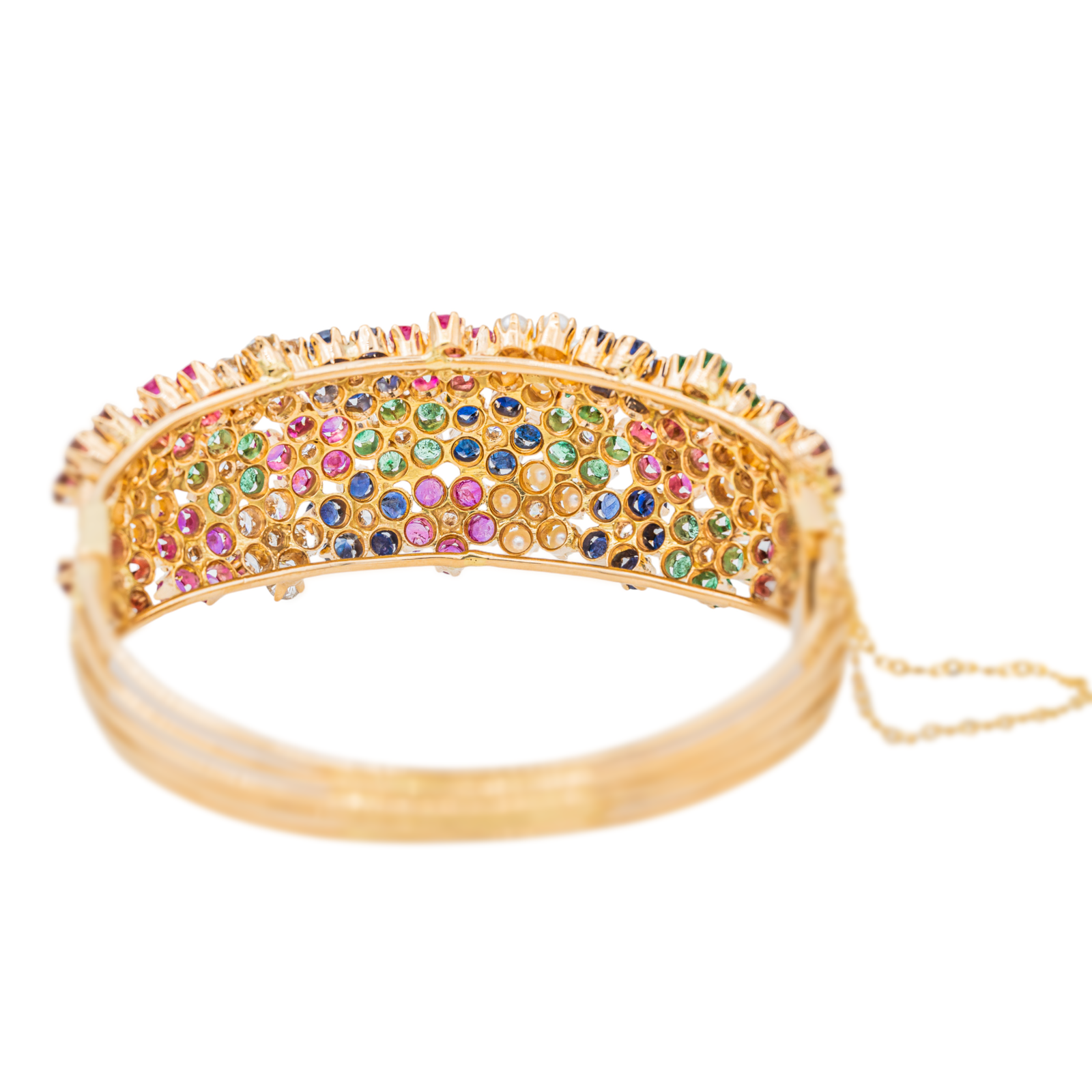Bracelet Manchette Or jaune Diamant, Emeraude, Rubis