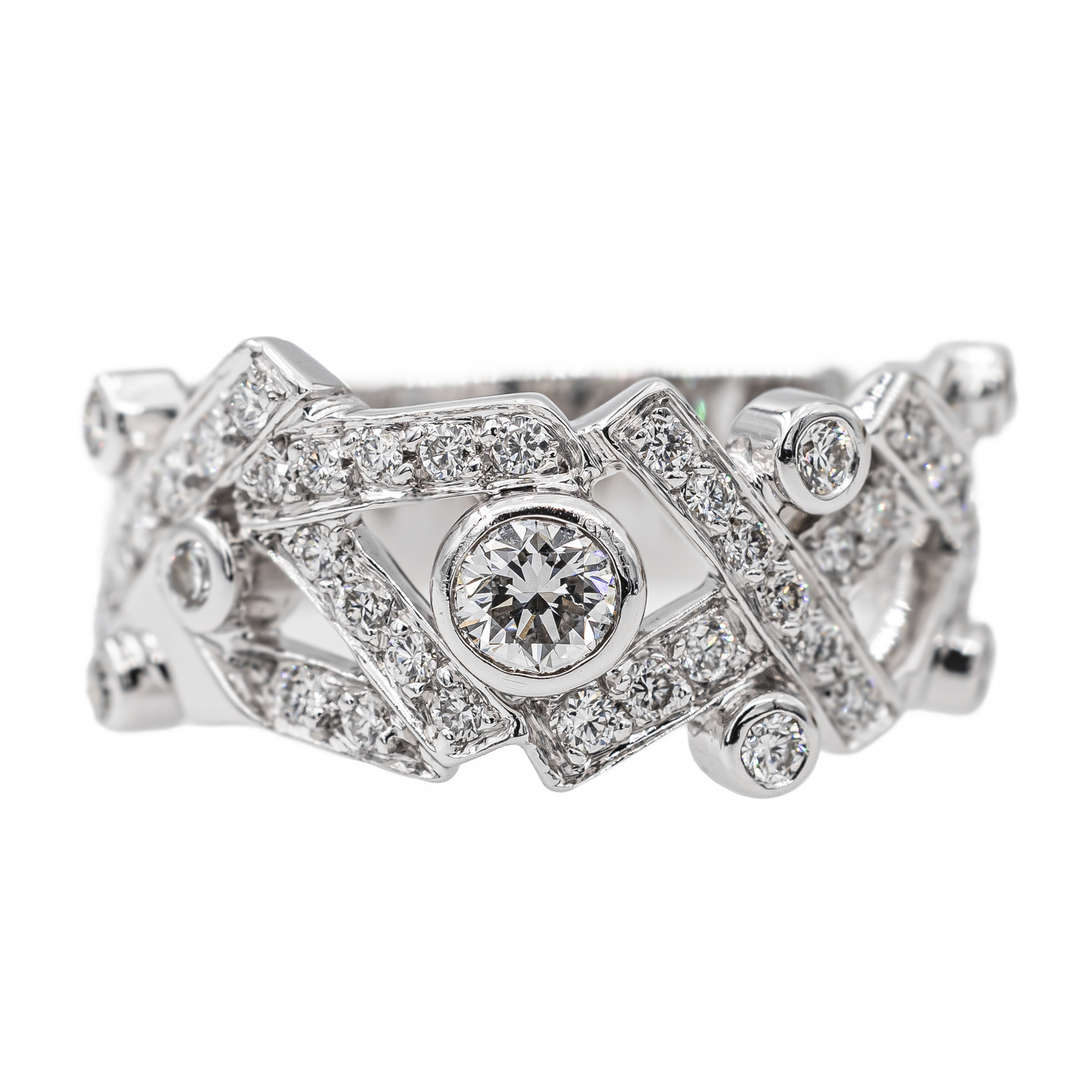 Chanel Bague Cristaux glacés Or blanc Diamant vintage