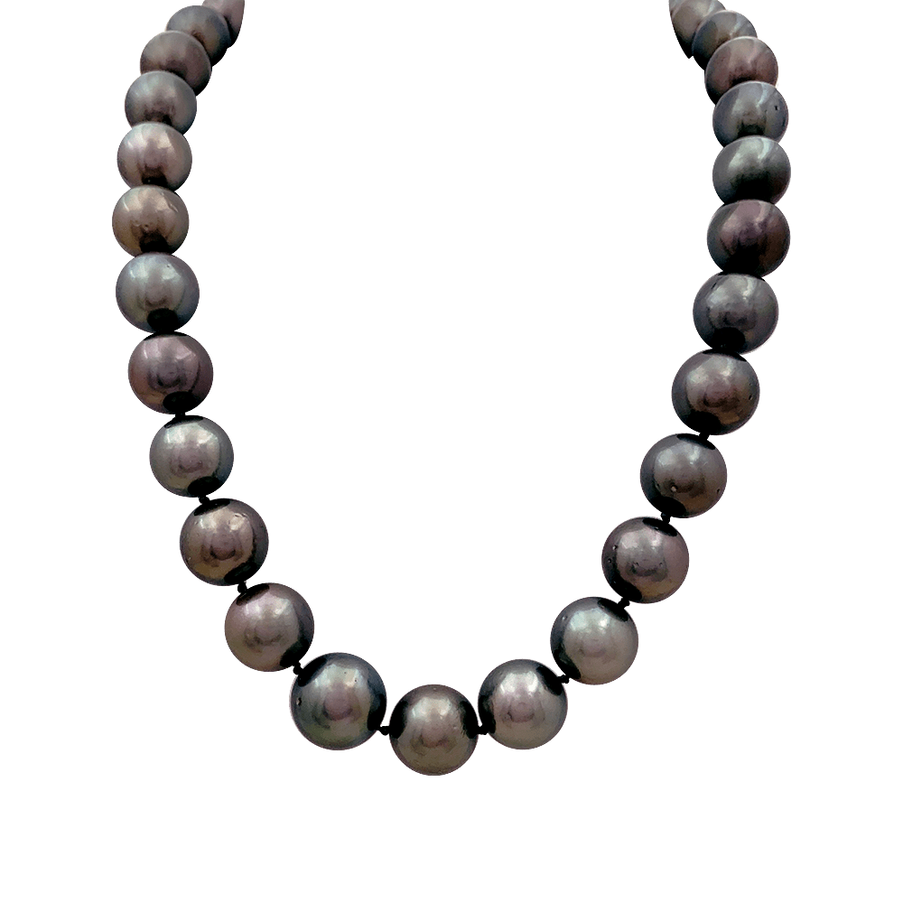 Collier perles de Tahiti, or blanc, diamants. - Maison Eloe