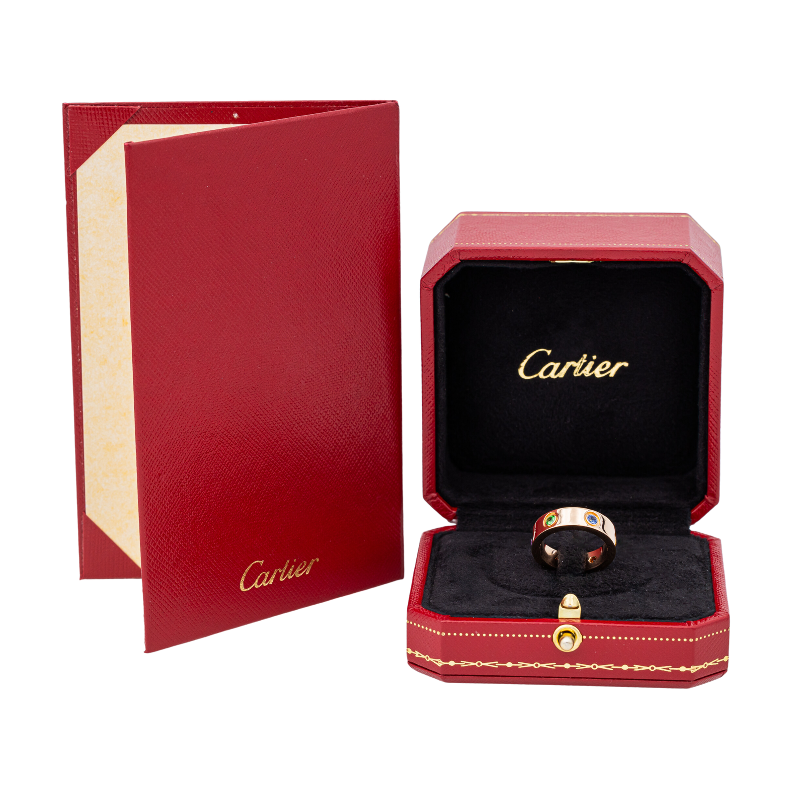 Bague Cartier Love Or rose Saphir, Grenat, Améthyste, occasion authentifiée en ateier, vendue full set