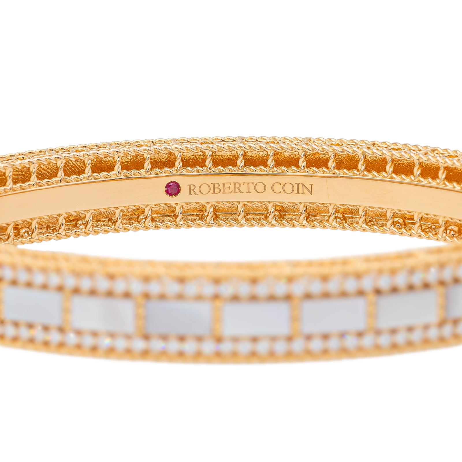 Roberto coin Bracelet Art deco bangle with diamond Or rose Diamant, Nacre, Rubis