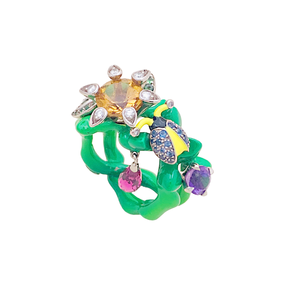 Bague Dior, "Milly Carnivora", laque, diamants, pierres de couleur.