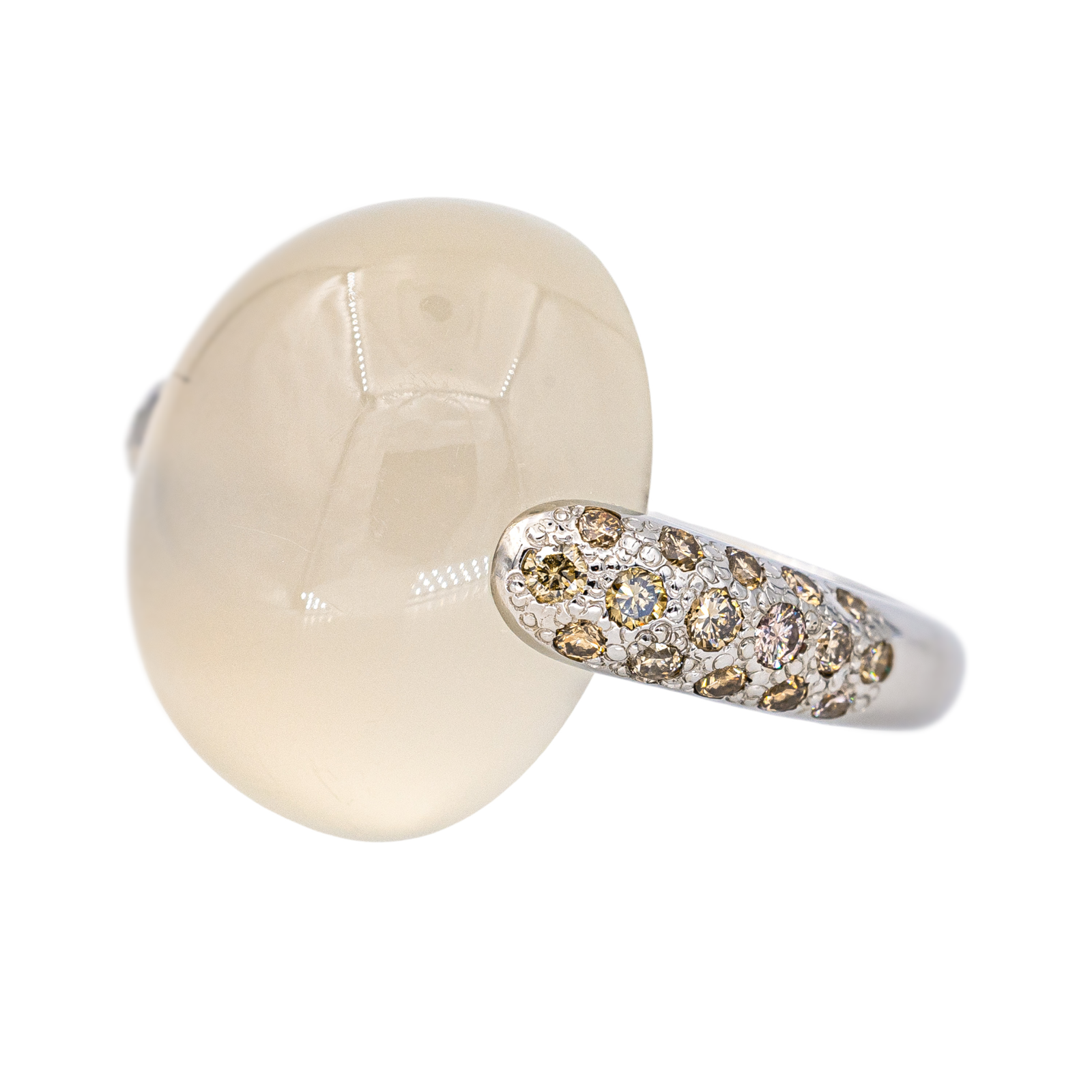 Pomellato Bague Luna Or blanc Pierre de lune, Diamant brun