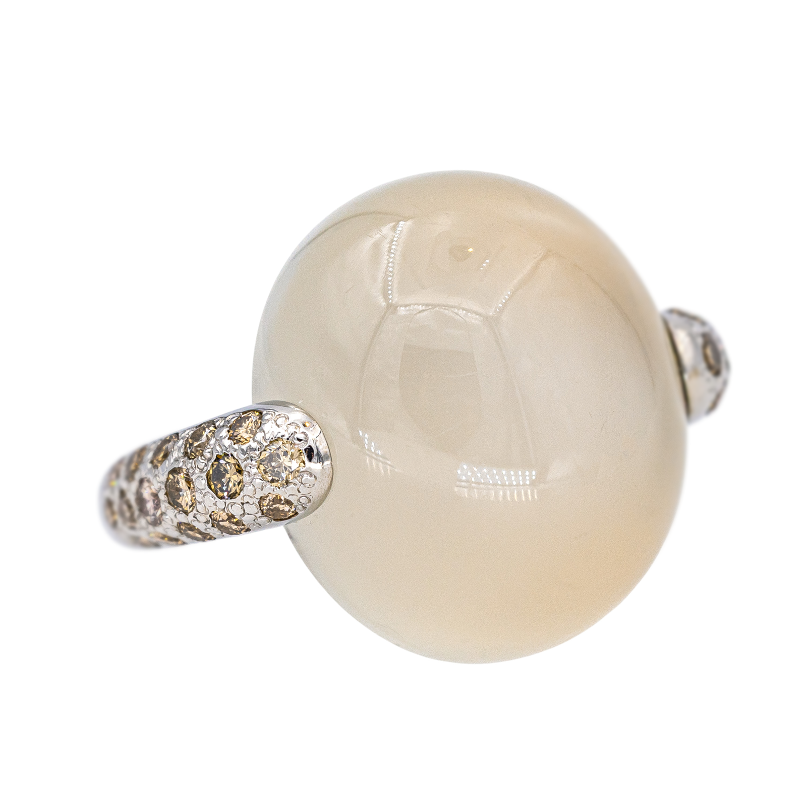 Pomellato Bague Luna Or blanc Pierre de lune, Diamant brun
