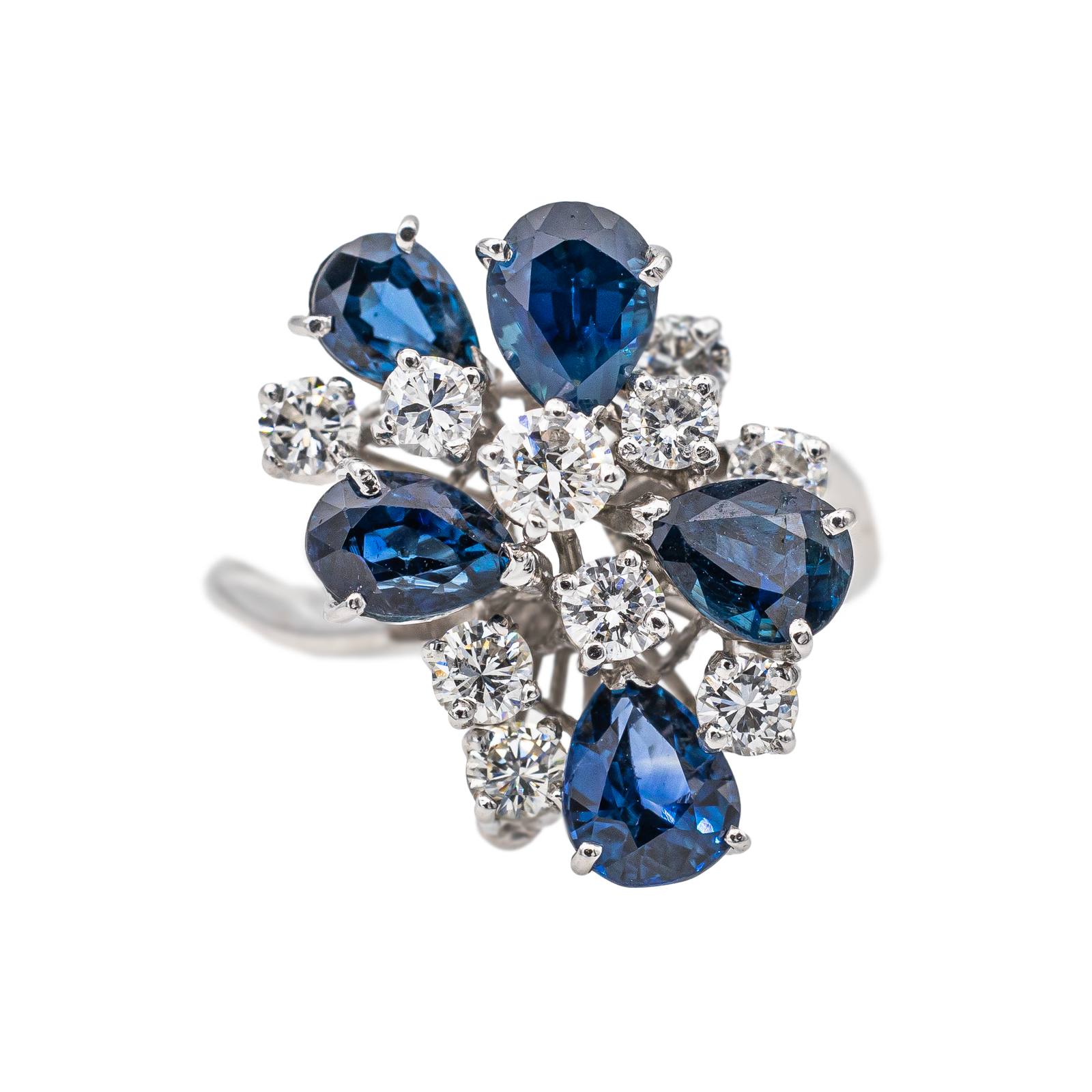 Bague Cocktail Or blanc Diamant, Saphir