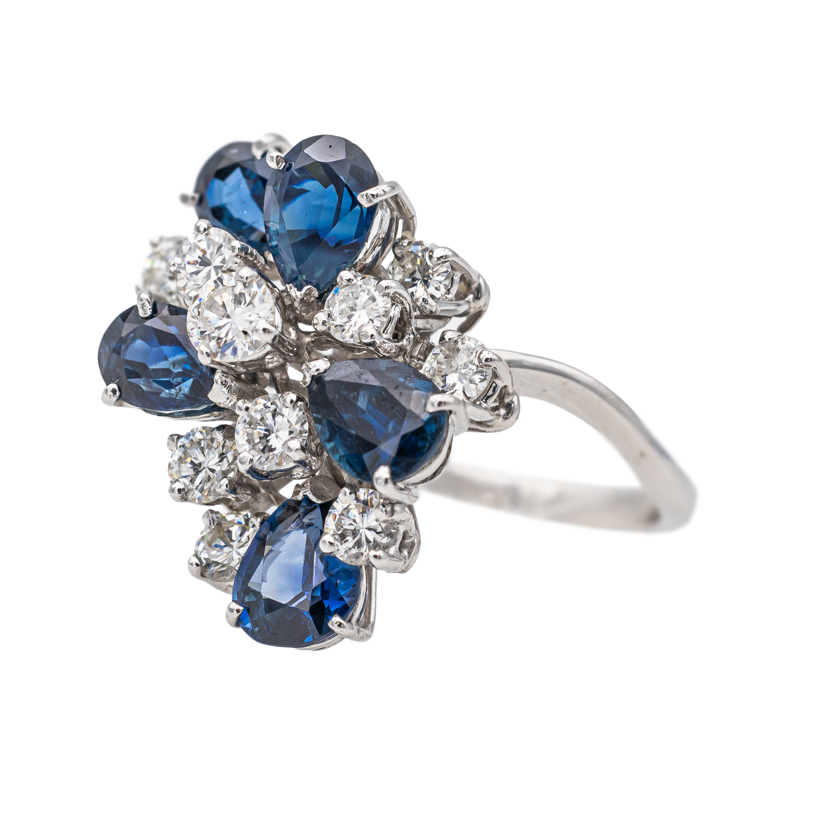 Bague Cocktail Or blanc Diamant, Saphir