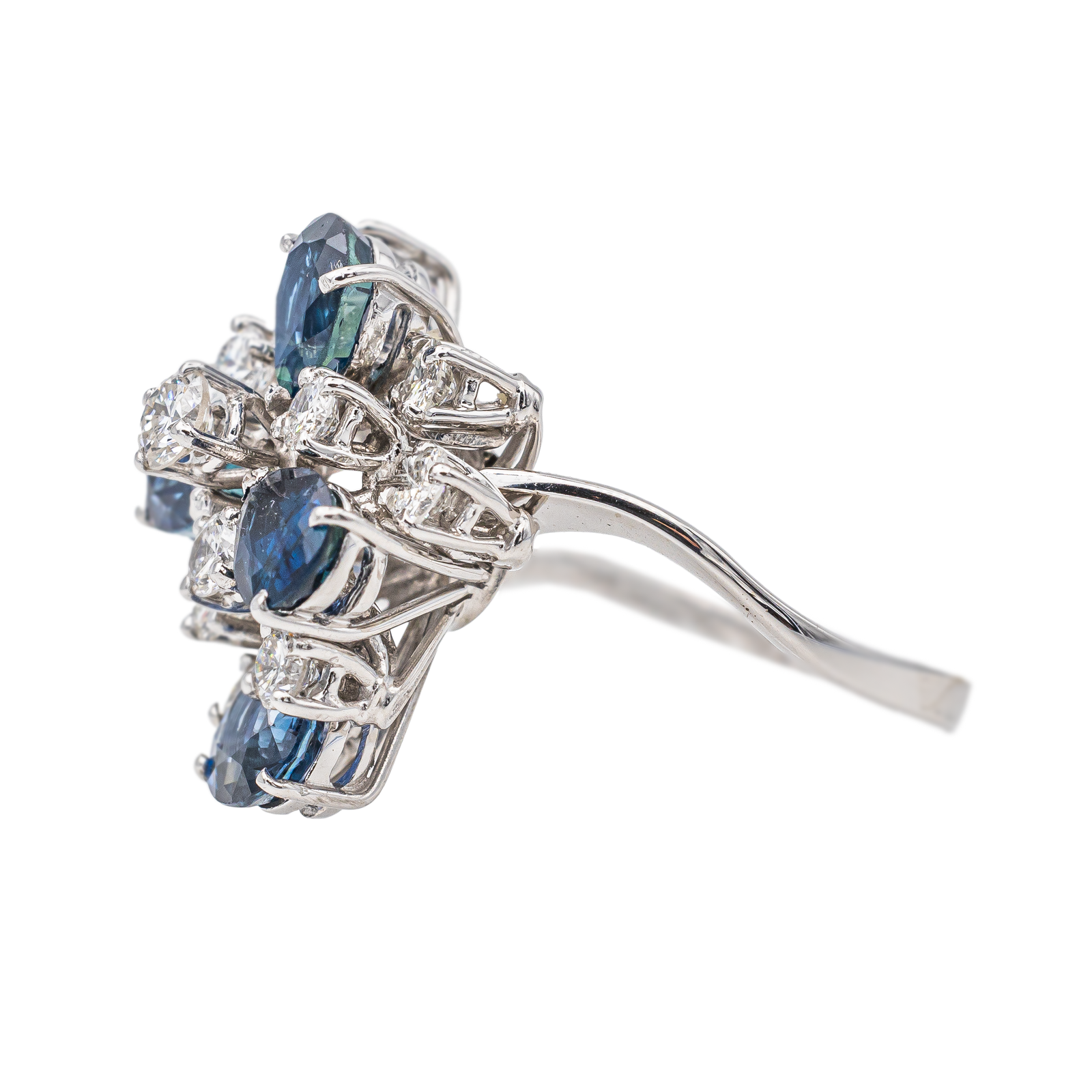 Bague Cocktail Or blanc Diamant, Saphir