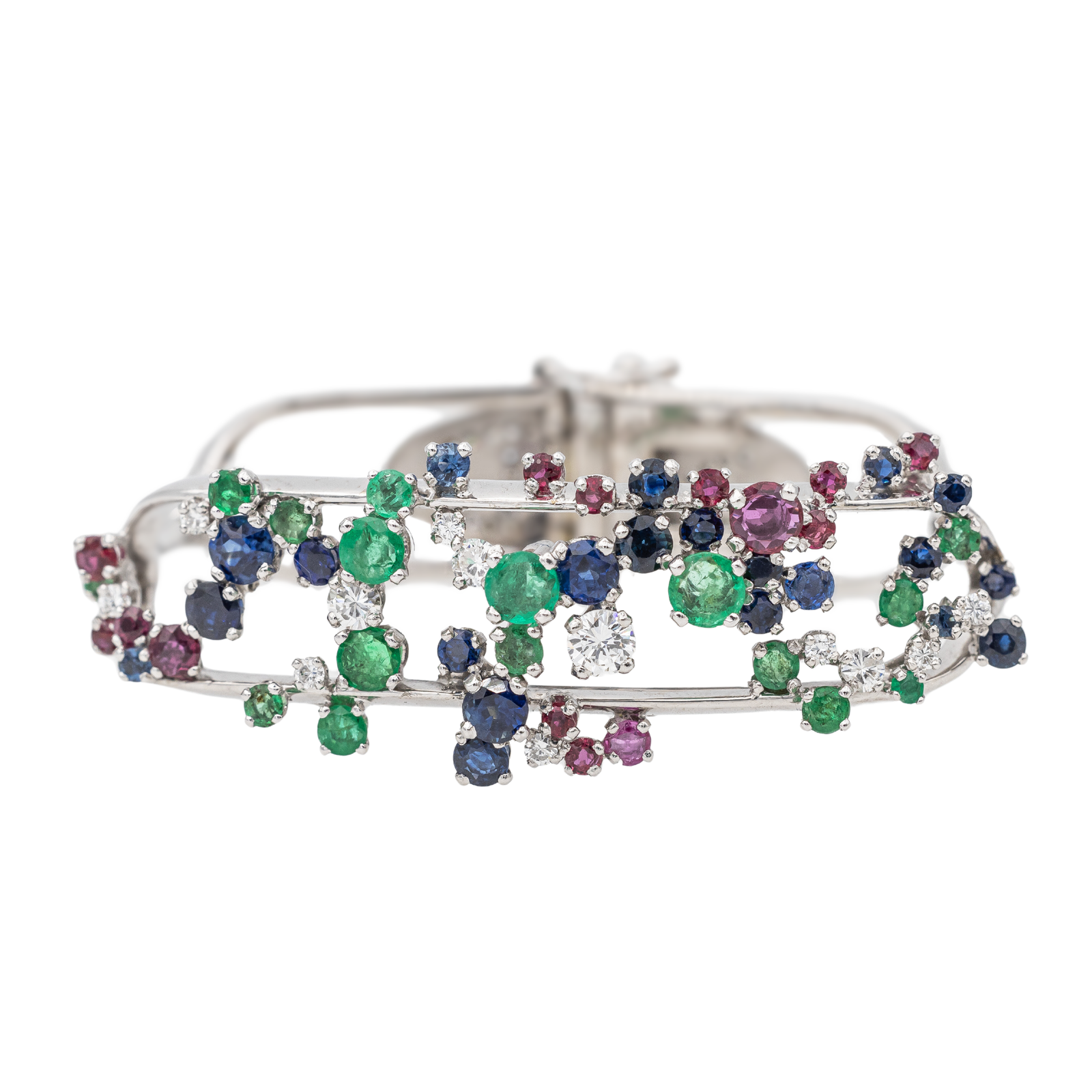 Jean vendôme Bracelet Or blanc, Platine Saphir, Emeraude, Rubis