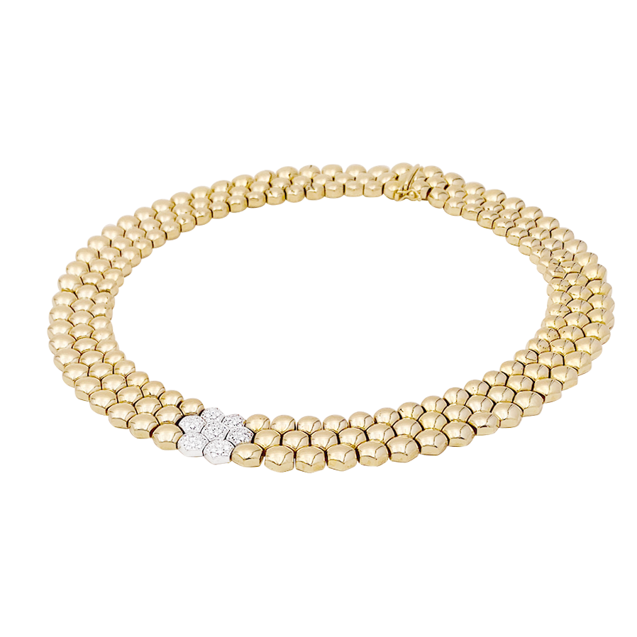 Collier Piaget "Glancy" or jaune, diamants.