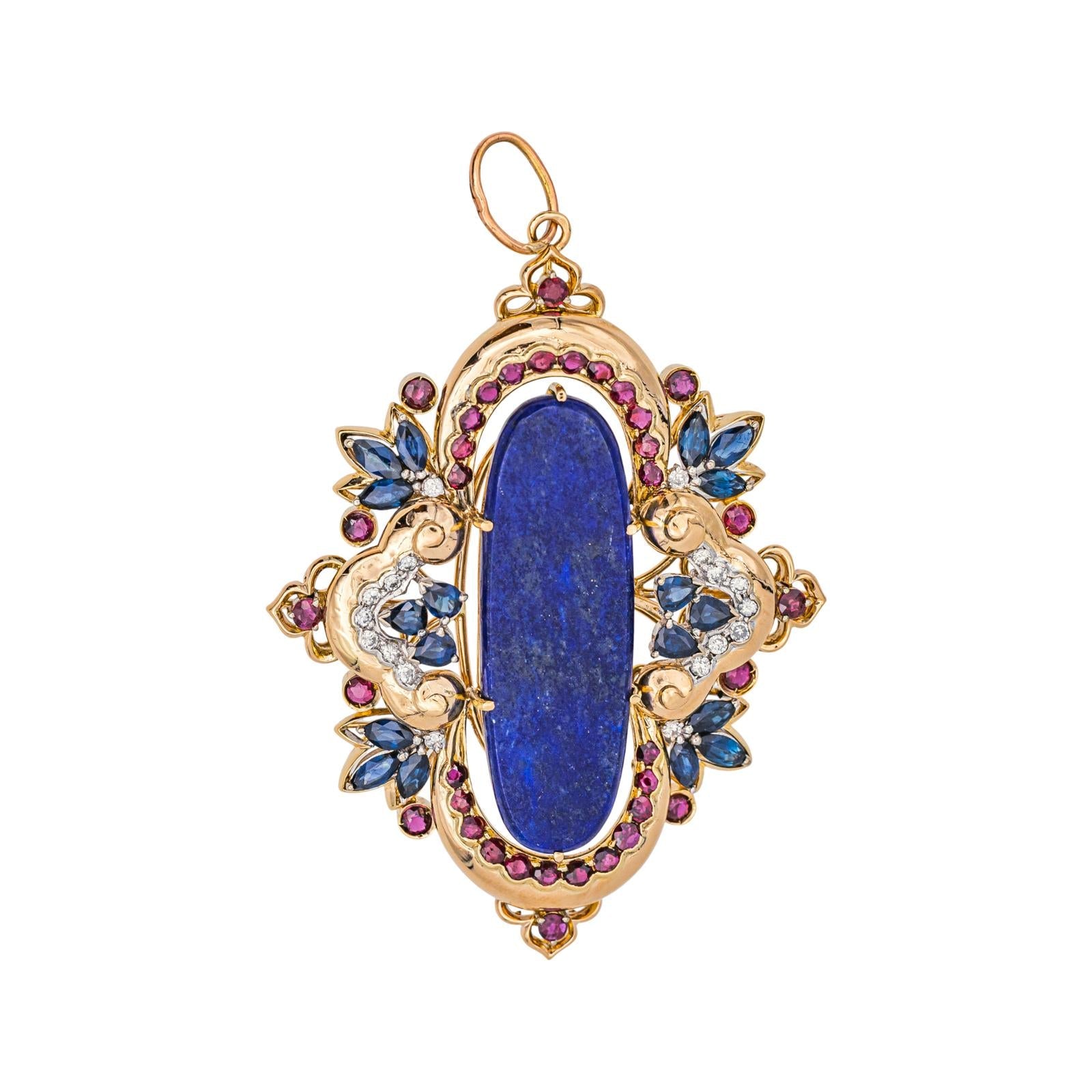 Pendentif Or jaune Lapis lazuli, Saphir, Rubis