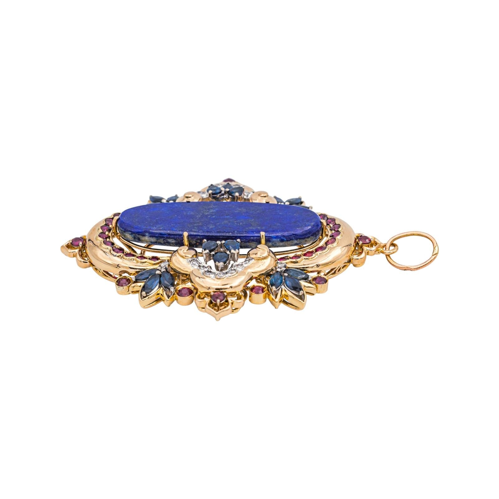 Pendentif Or jaune Lapis lazuli, Saphir, Rubis