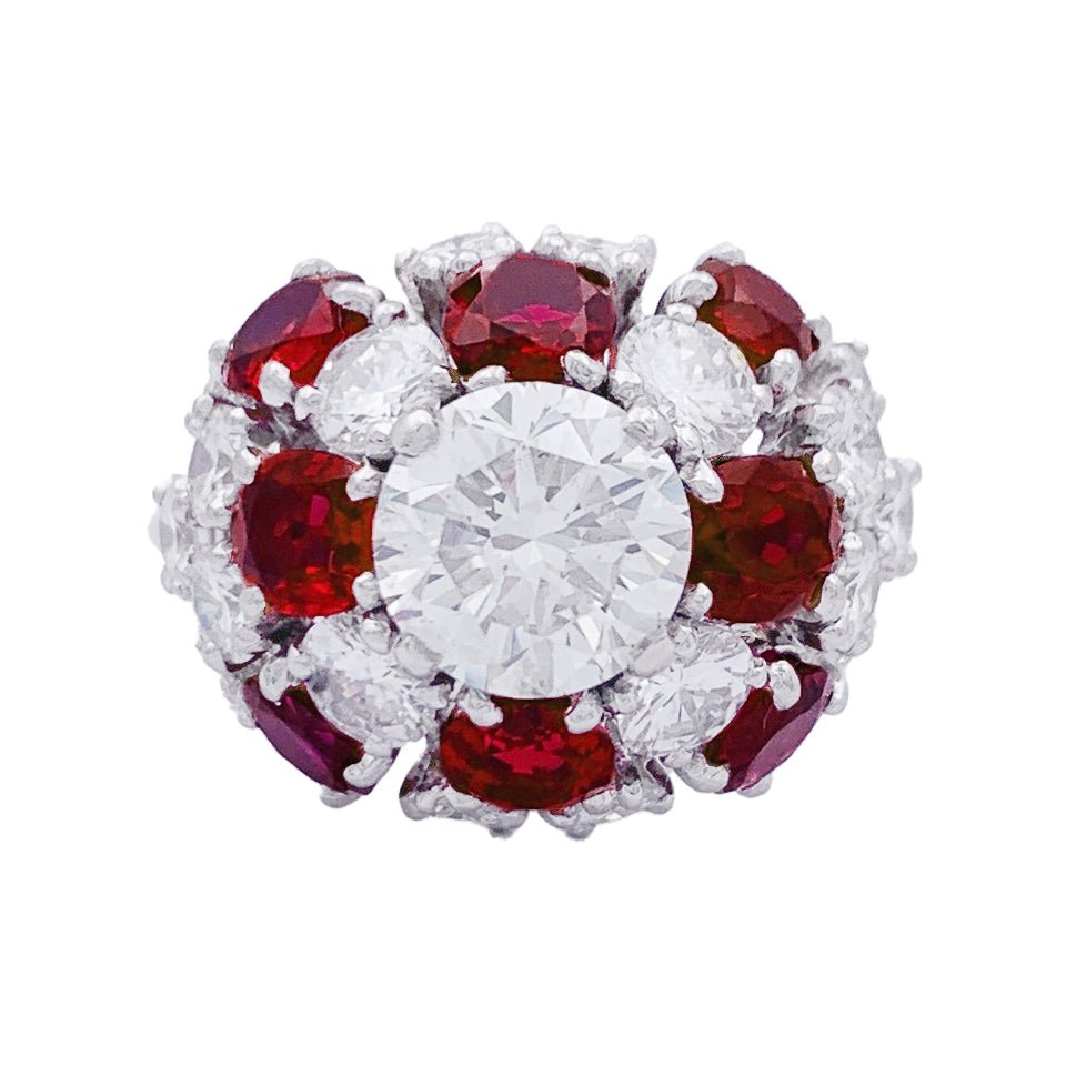 Bague platine, diamants, rubis. - Maison Eloe