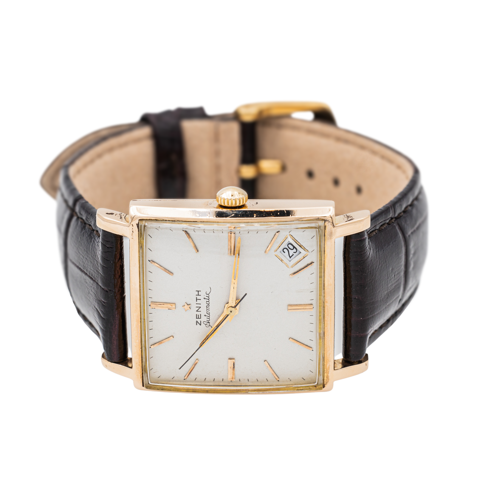 Zenith Square Vintage Watch Rose Gold on Leather