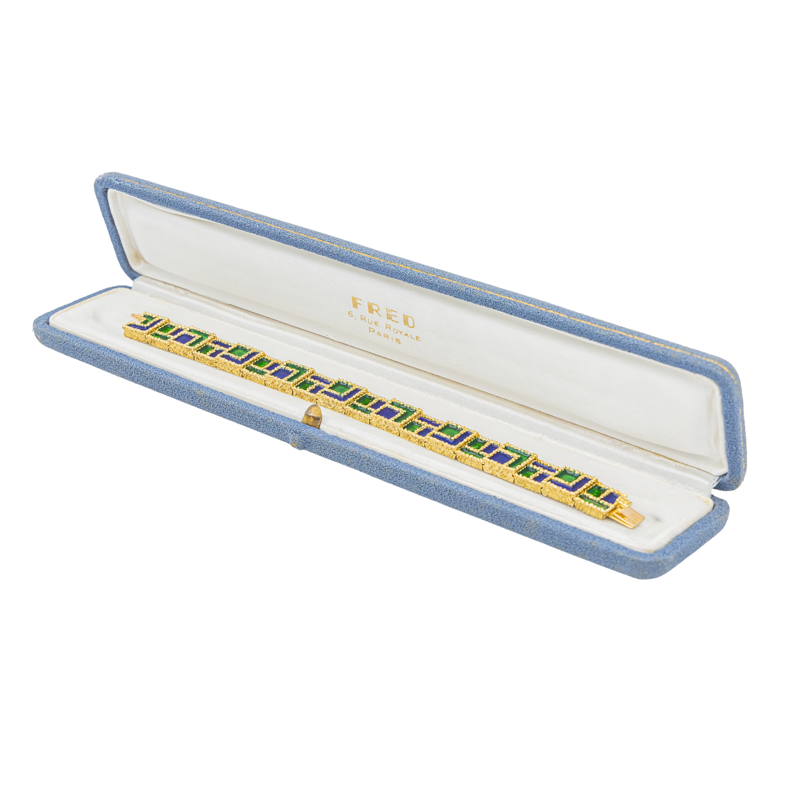 Bracelet vintage signé de la Maison Fred et de la Maison Georland Paris dans son écrin d'origine