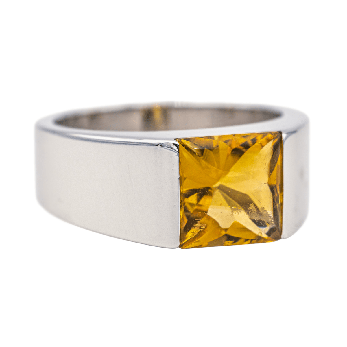 Cartier Bague Solitaire Tank Or blanc Citrine - Maison Eloe