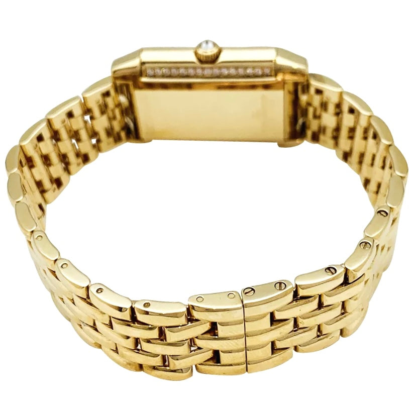 Montre Jaeger Lecoultre "Reverso Duetto" en or jaune, nacre et diamants.
