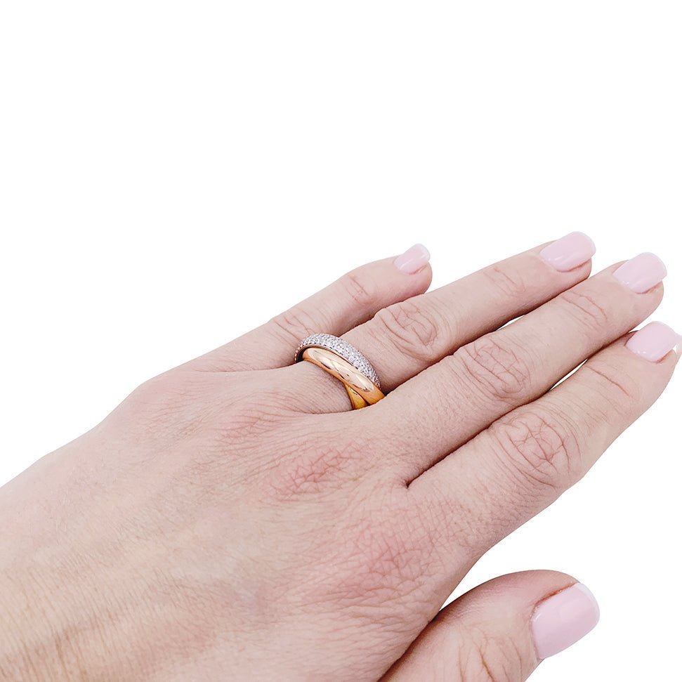 Bague Cartier, "Trinity" classique, 3 ors, diamants. - Maison Eloe