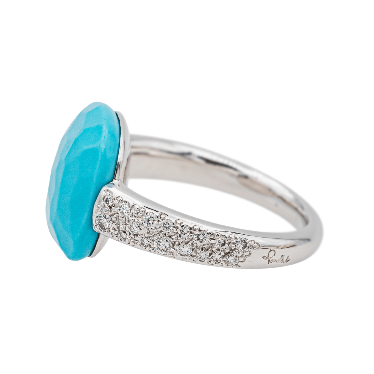 Pomellato Bague Capri Or blanc Turquoise Diamants - Maison Eloe