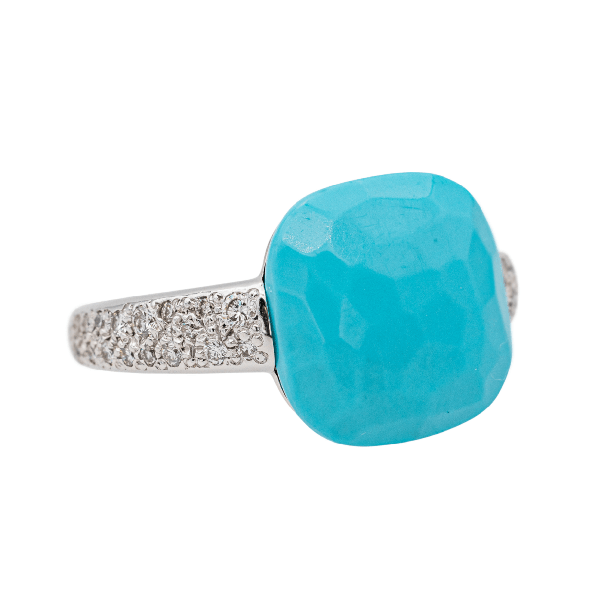 Pomellato Bague Capri Or blanc Turquoise Diamants - Maison Eloe