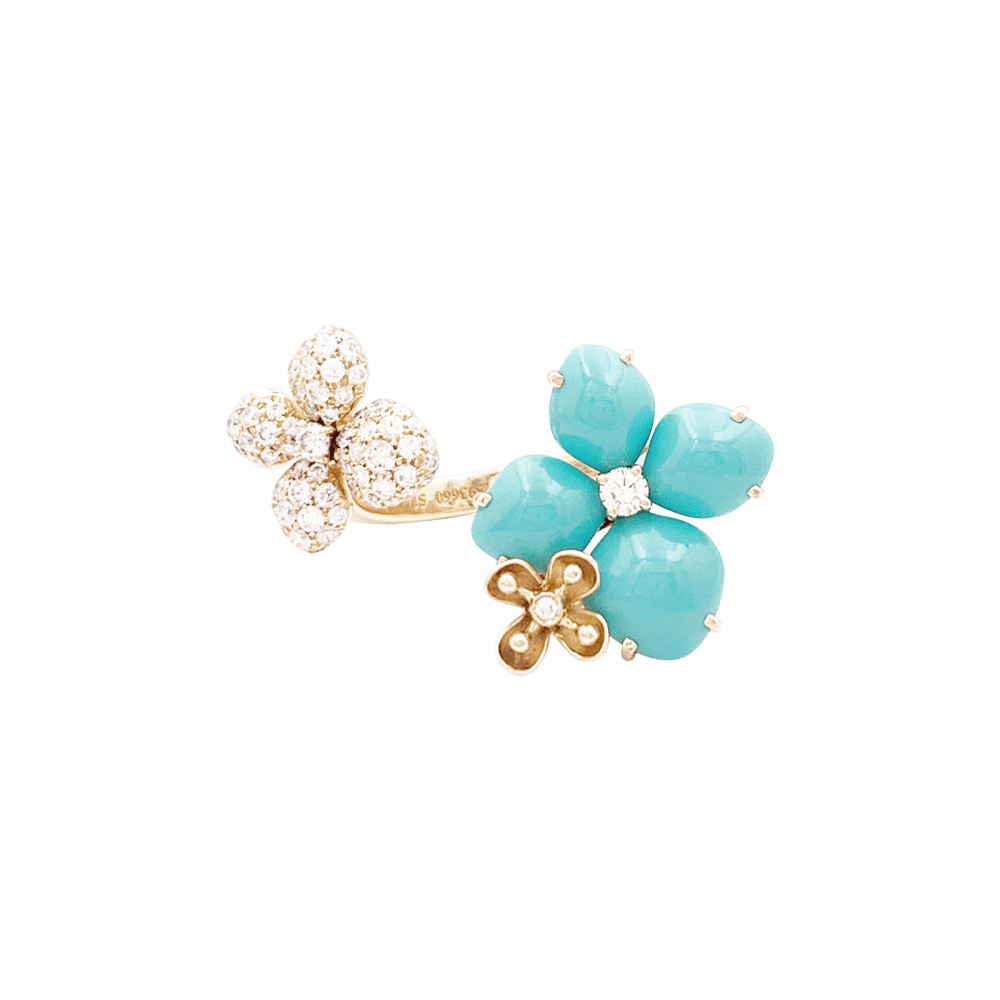Bague Chaumet, « Hortensia Eden », or rose, diamants et turquoises.