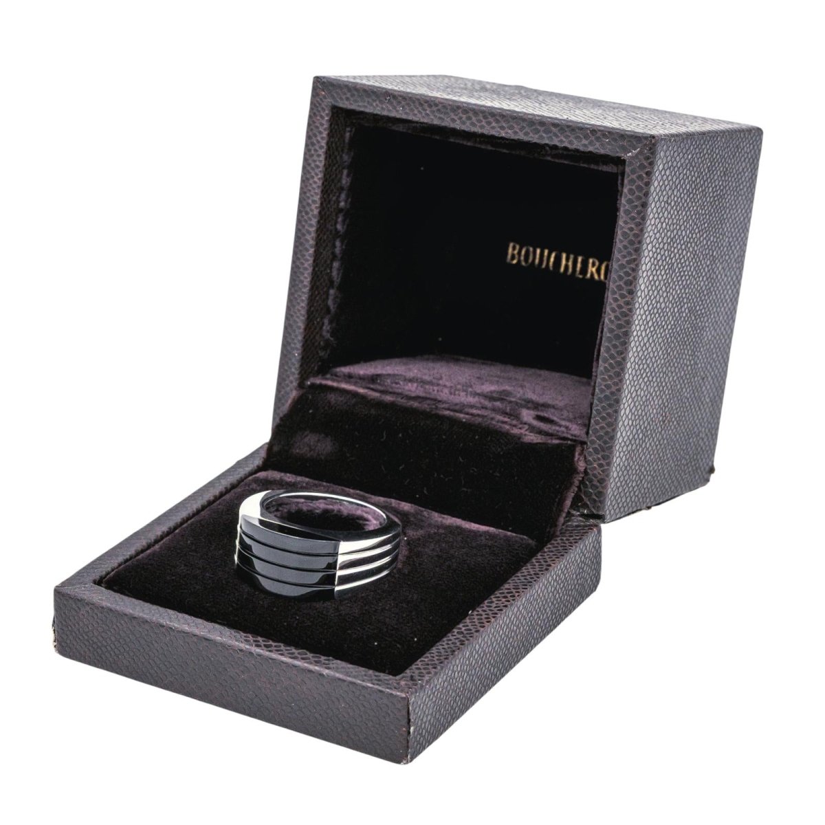 Boucheron Bague Godron Or blanc Onyx - Maison Eloe