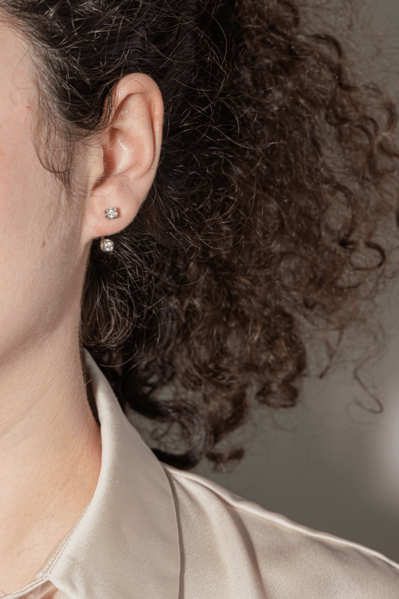 Dinh Van Boucles d'oreilles Cube Or blanc Diamant - Maison Eloe