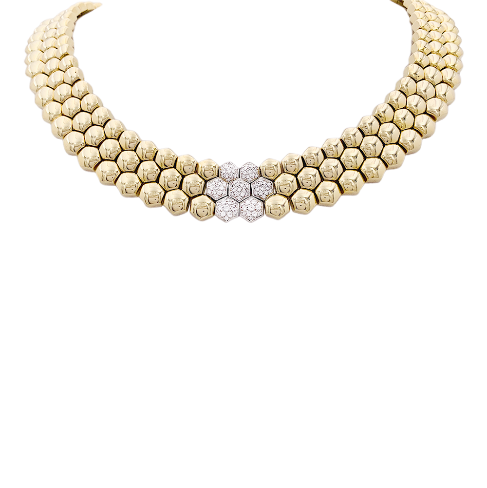 Collier Piaget "Glancy" or jaune, diamants.