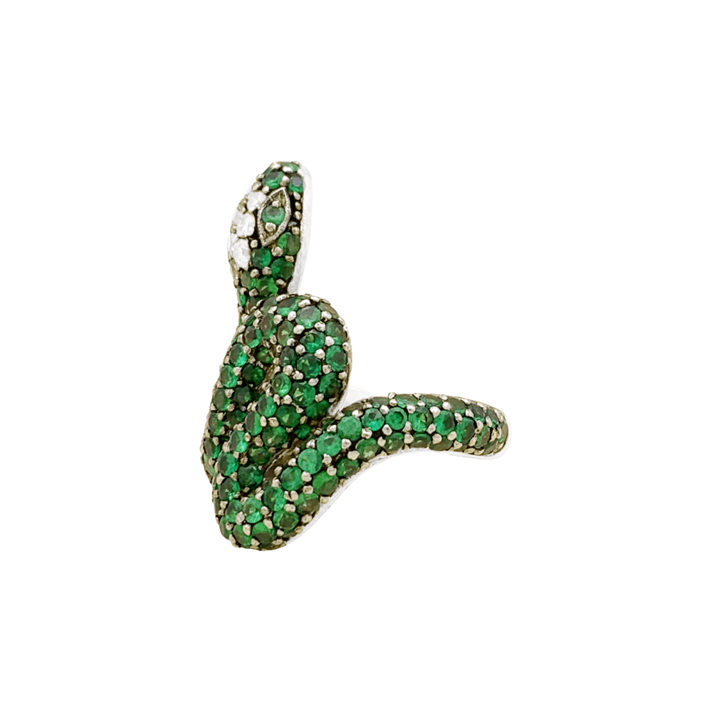 Bague Serpent, or blanc, or noirci, tsavorites et diamants.