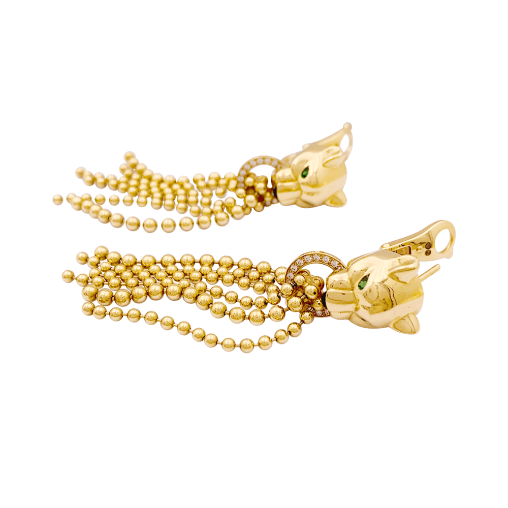 Boucles d'oreilles CARTIER, "Panthère de Cartier", or jaune, diamants, tsavorites et onyx.
