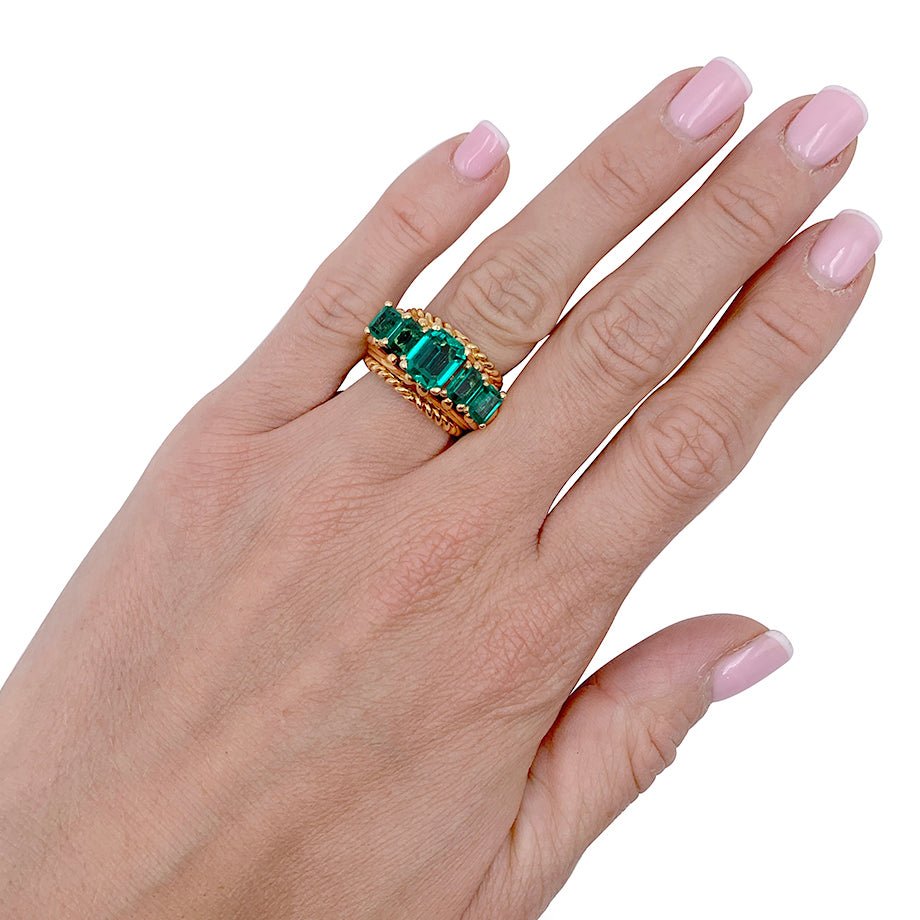 Bague vintage or jaune, émeraudes. - Maison Eloe