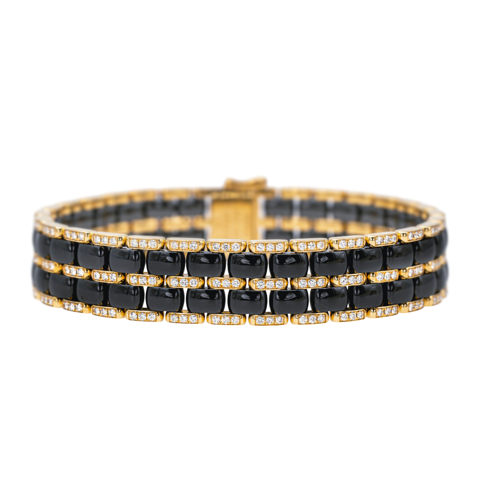 Bracelet Chanel en or rose modèle Ultra en édition limitée, céramique noire et serti de 274 diamants, taille brillant, occasion authentifié en atelier