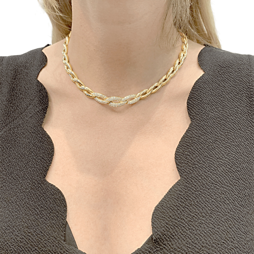 Collier Van Cleef & Arpels, or jaune, diamants.
