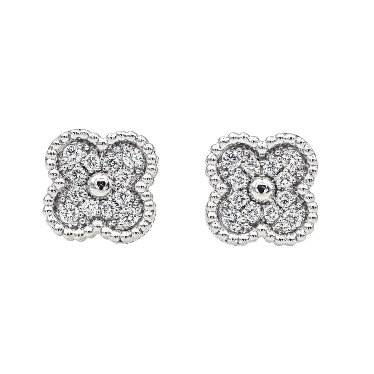 Van Cleef & Arpels Boucles d'oreilles Puces Sweet Alhambra Or blanc Diamant - Maison Eloe