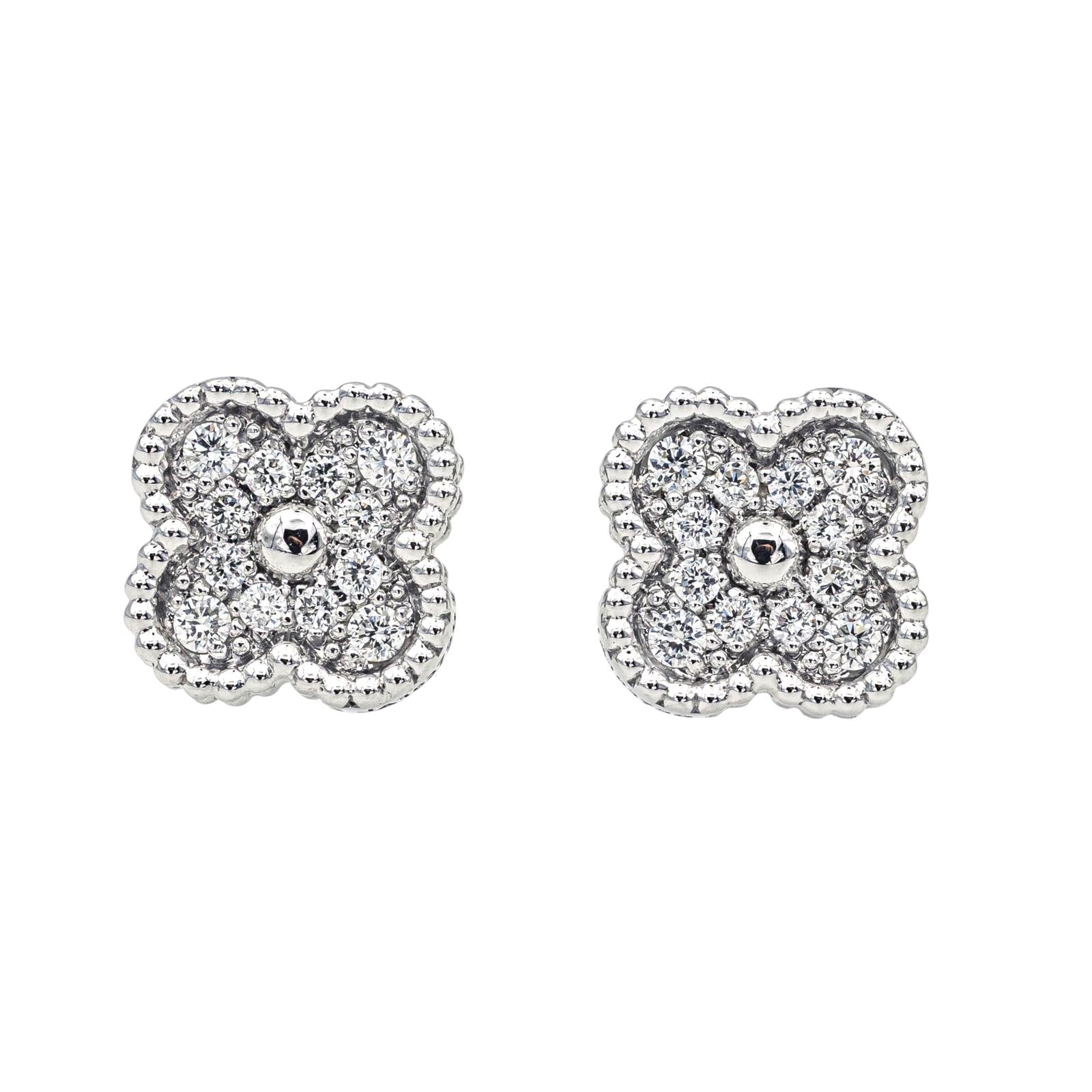 Van Cleef & Arpels Boucles d'oreilles Puces Sweet Alhambra Or blanc Diamant