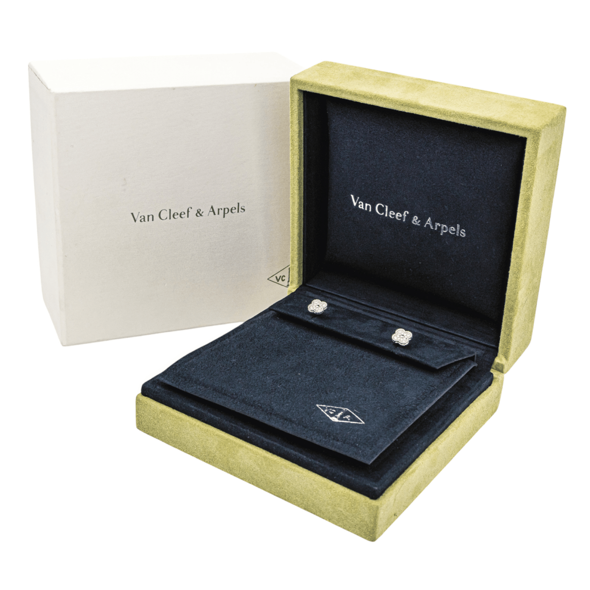 Van Cleef & Arpels Boucles d'oreilles Puces Sweet Alhambra Or blanc Diamant - Maison Eloe