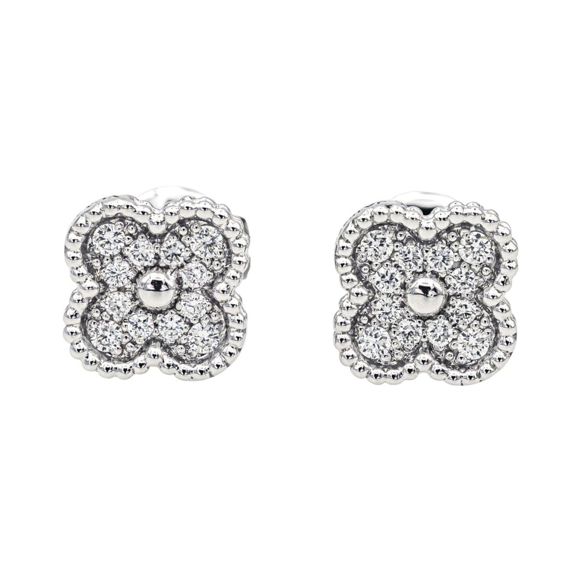 Van Cleef & Arpels Boucles d'oreilles Puces Sweet Alhambra Or blanc Diamant - Maison Eloe