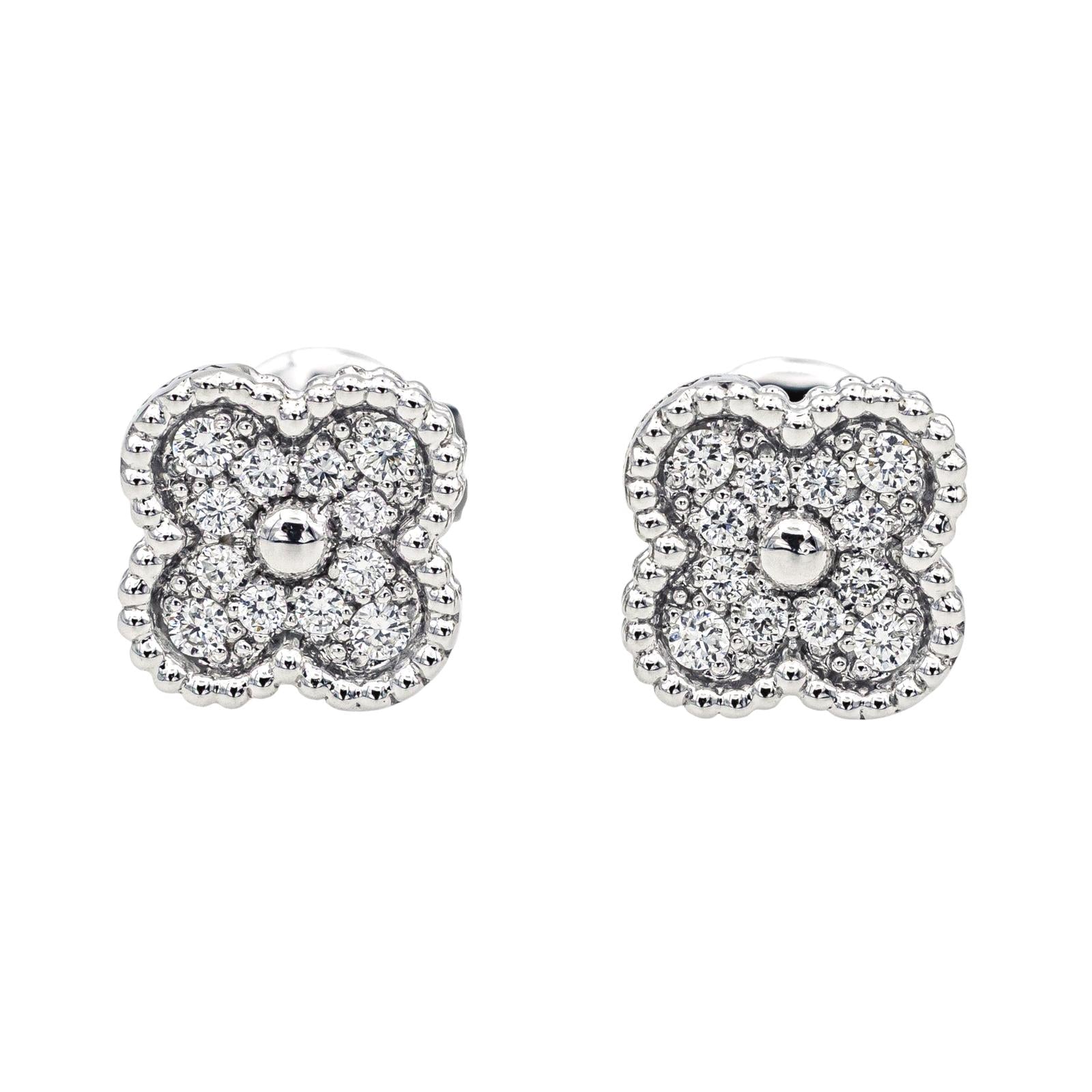 Van Cleef & Arpels Boucles d'oreilles Puces Sweet Alhambra Or blanc Diamant