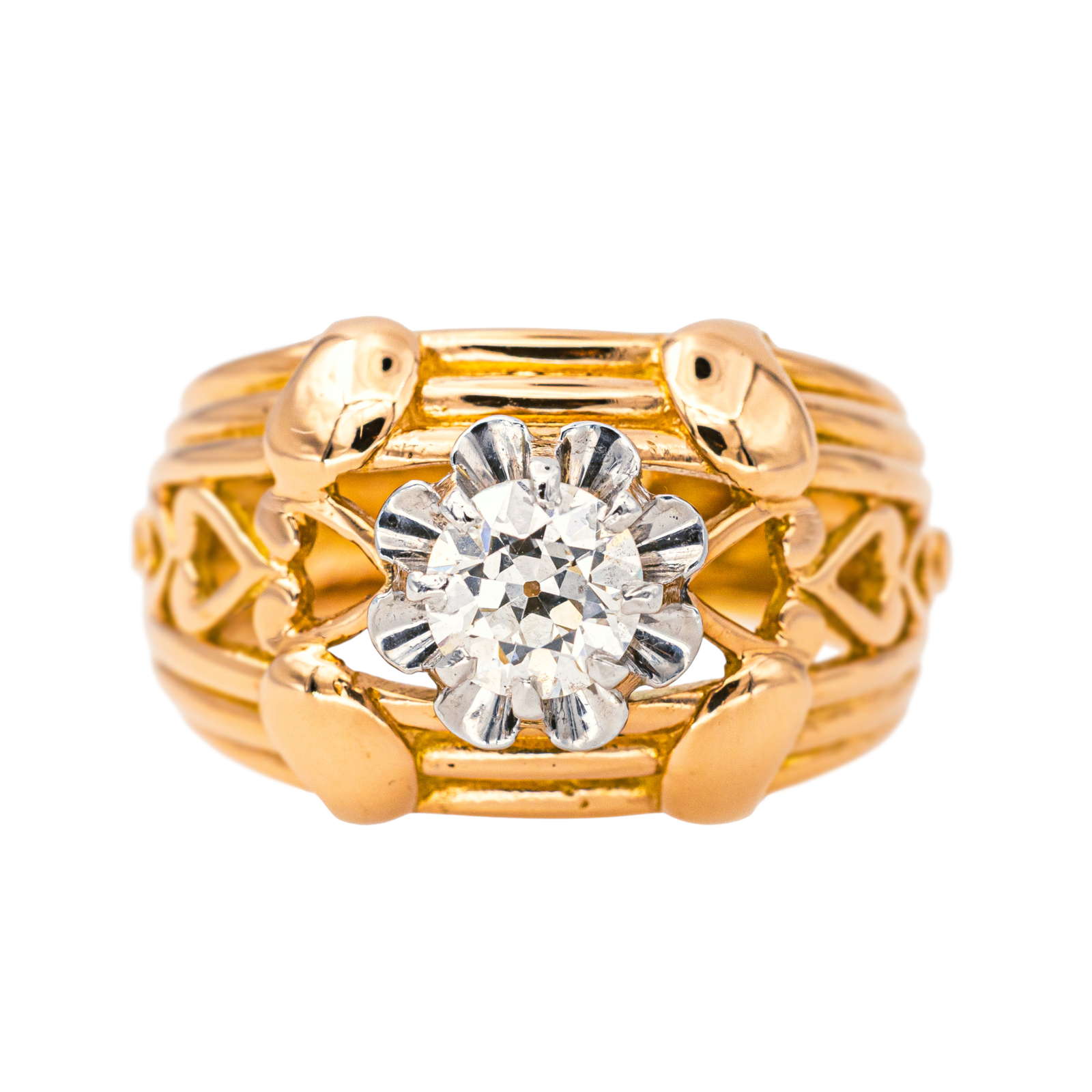 Bague Cocktail Or rose, Platine Diamant